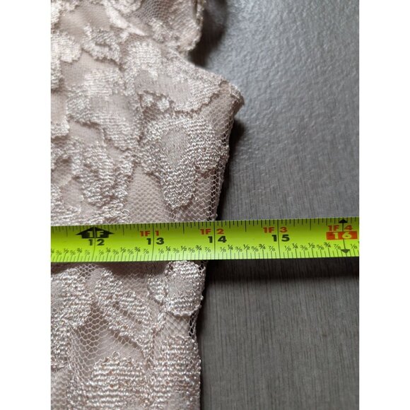 Gold Beige Lace Cap Sleeve Top With Satin Ribbon Detail & Button Accents Womens - Picture 8 of 8